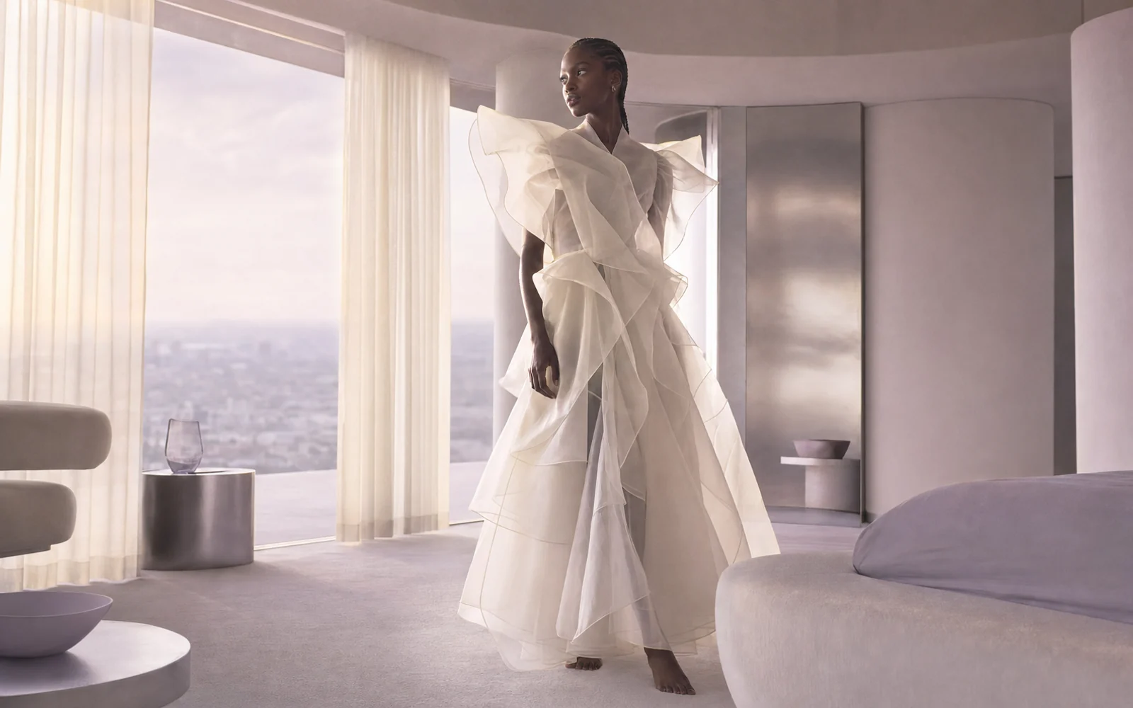 Dawn fitting room in pale morning light